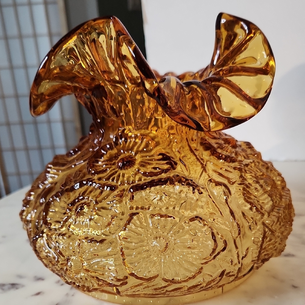 Fenton Poppy Amber Gold Glass Lamp Shade RARE - Picture 8 of 9